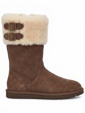 Ugg Boots Size 6 Brown Suede Wool Buckle BTS